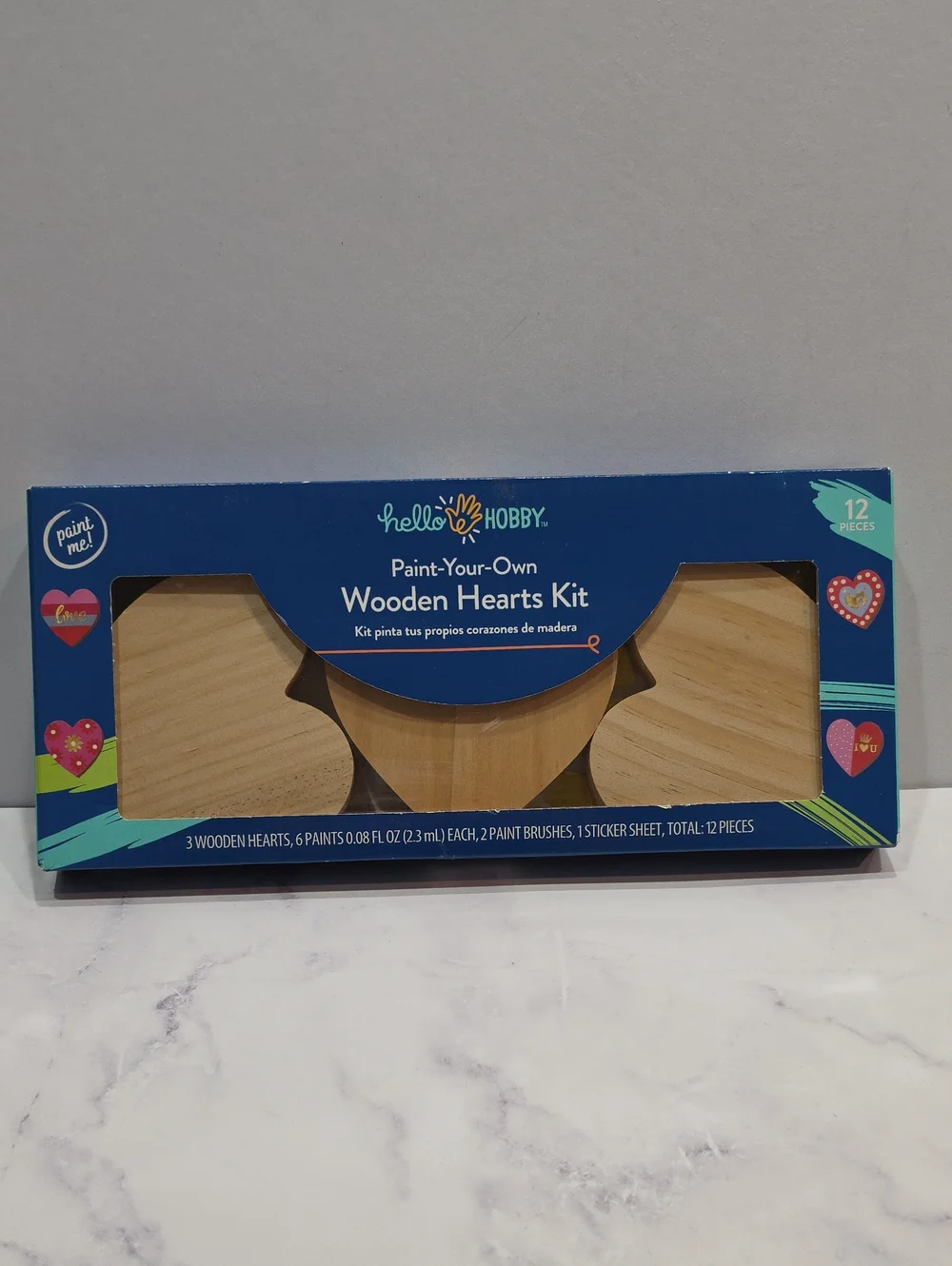 Paint-Your-Own Wooden Hearts Kit - Blue and Natural Brand New